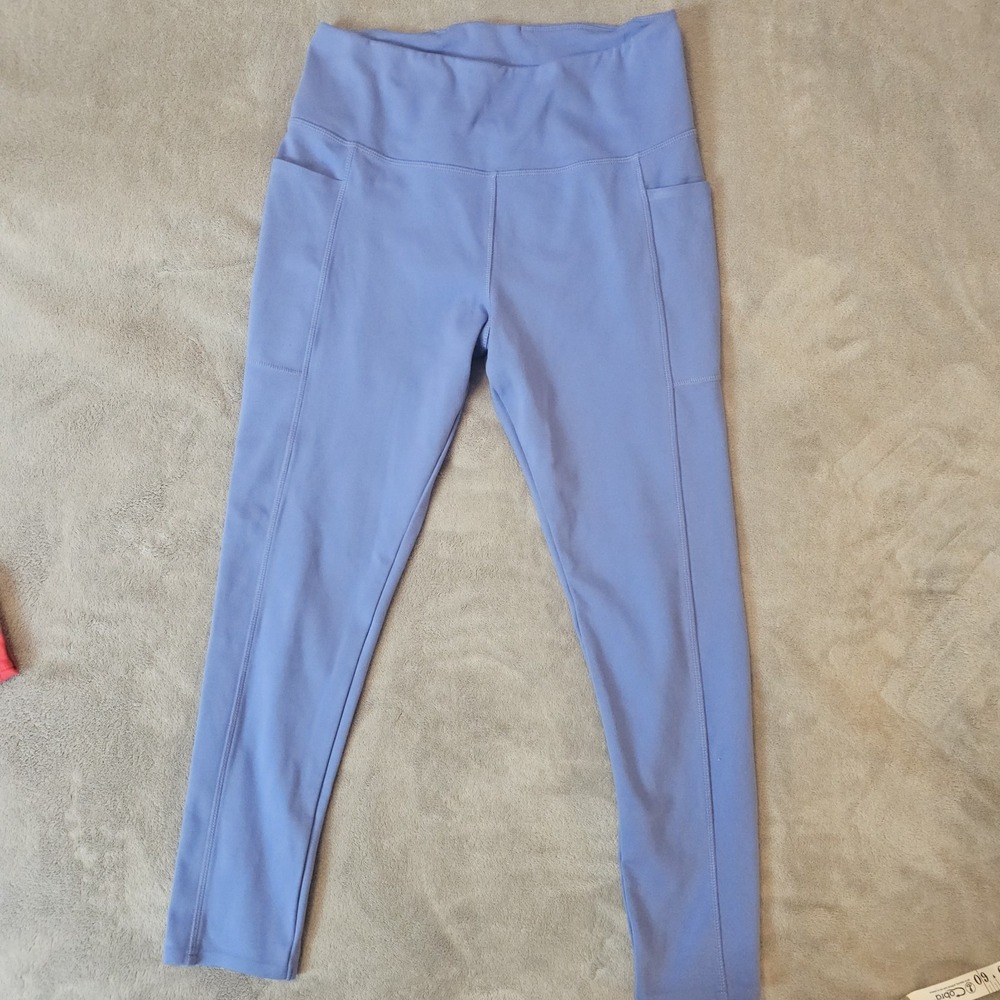 Periwinkle Brushed High Waisted Leggings with Bonded Side‎ Pockets, L
